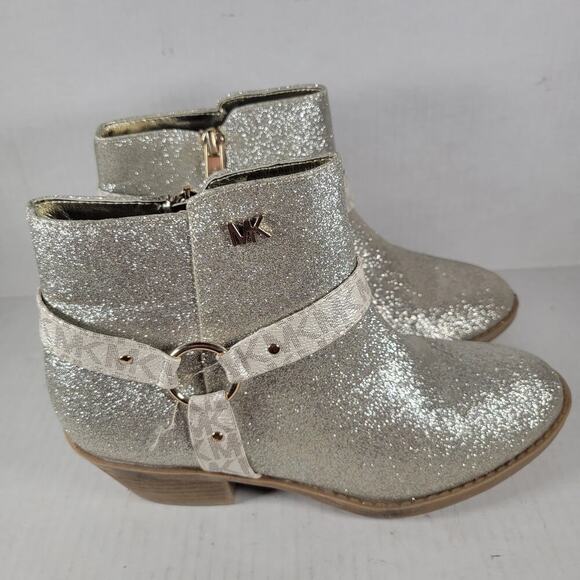 MICHAEL Michael Kors Avery Pamela Silver Glitter Western Booties Girls SZ 5 - Picture 1 of 7
